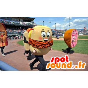 Beige y la mascota de naranja gigante hamburguesa - MASFR21436 - Mascotas de comida rápida