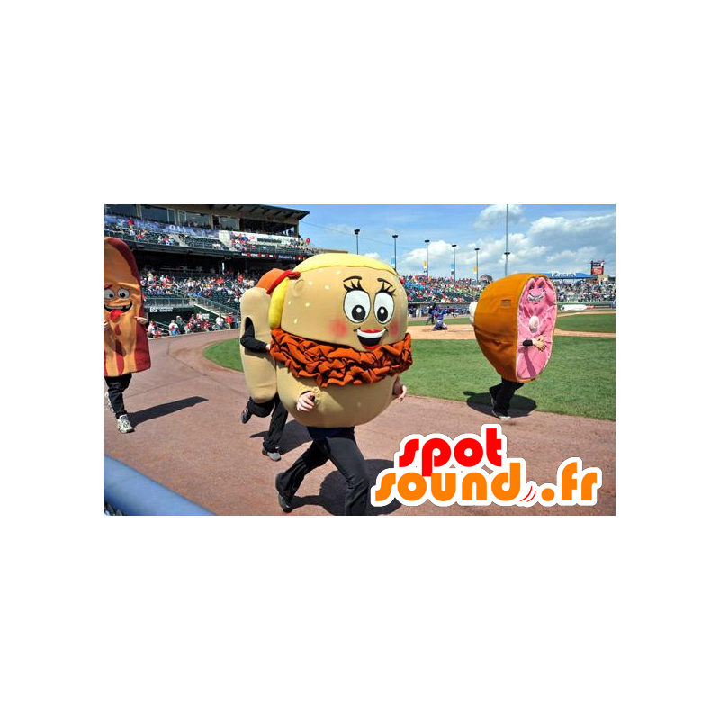 Beige and orange mascot hamburger giant - MASFR21436 - Fast food mascots