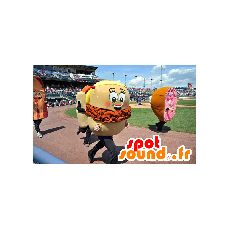 Beige hamburger mascotte en oranje reus - MASFR21436 - Fast Food Mascottes