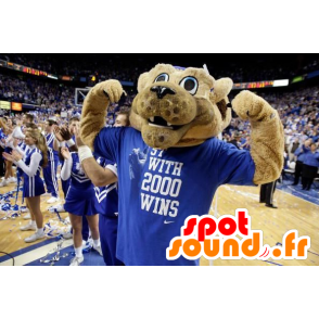 Mascote do tigre bege vestido em esportes azuis - MASFR21437 - Tiger Mascotes