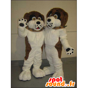 2 mascottes bruine honden, zwart en wit - MASFR21438 - Dog Mascottes