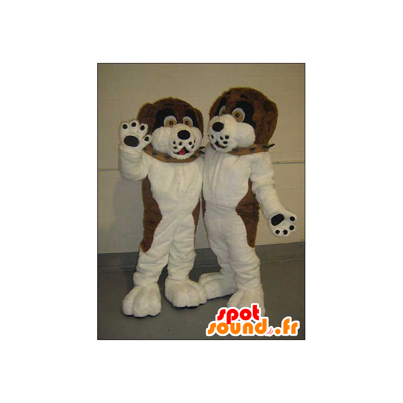 2 mascottes de chiens marron, noirs et blancs - MASFR21438 - Mascottes de chien