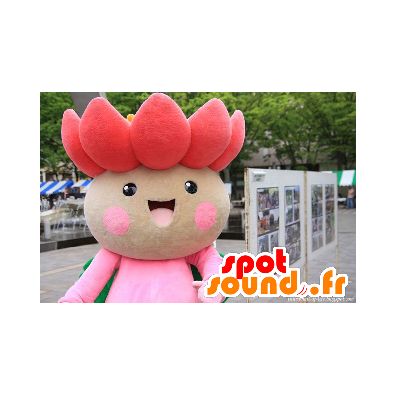 Mascot mooie roze en groene bloem, lotusbloem - MASFR21446 - mascottes planten