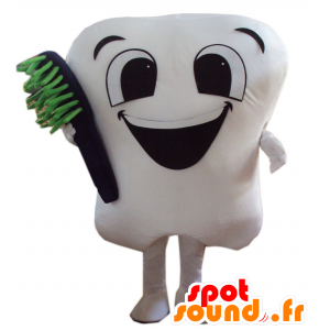Mascotte reusachtige witte tand met een tandenborstel - MASFR21447 - Niet-ingedeelde Mascottes