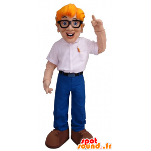 Man Maskottchen der blond-Ingenieur mit Brille - MASFR21453 - Menschliche Maskottchen