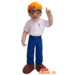 Man Maskottchen der blond-Ingenieur mit Brille - MASFR21453 - Menschliche Maskottchen