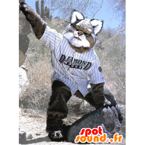 Mascot grå og hvit gaupe, gigantisk hårete - MASFR21454 - Fox Maskoter