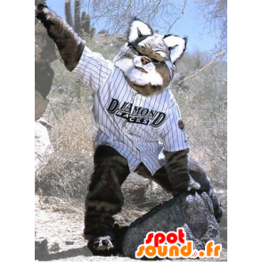 Mascot grijze en witte lynx, reuze harige - MASFR21454 - Fox Mascottes