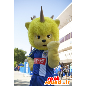 Mascot gele beer, fantastisch wezen met horens - MASFR21456 - Bear Mascot