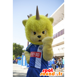 Mascot yellow bear, fantastic creature with horns - MASFR21456 - Bear mascot