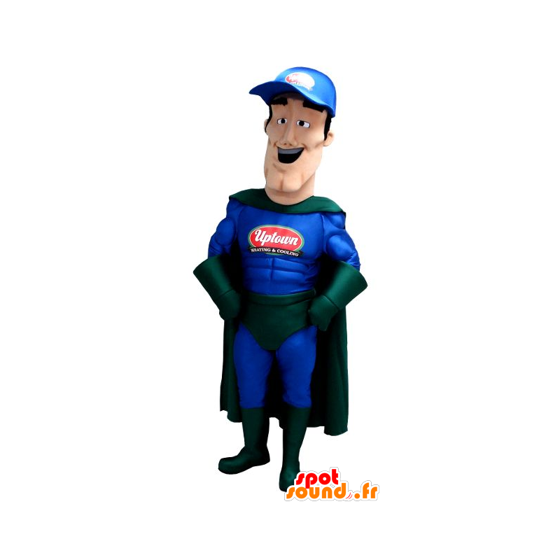 Mascotte de super-héros en tenue bleue et verte - MASFR21457 - Mascotte de super-héros