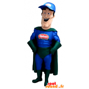 Superhero mascota en traje azul y verde - MASFR21457 - Mascota de superhéroe