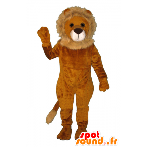 オレンジとベージュのライオンのマスコット、柔らかくて毛深い-masfr21461-ライオンのマスコット