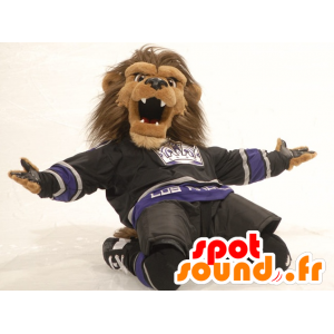 Hnědý lev maskot, s velkou chlupatou hřívou - MASFR21466 - lev Maskoti