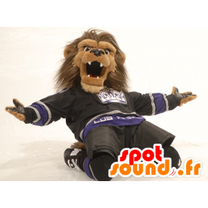 Hnědý lev maskot, s velkou chlupatou hřívou - MASFR21466 - lev Maskoti