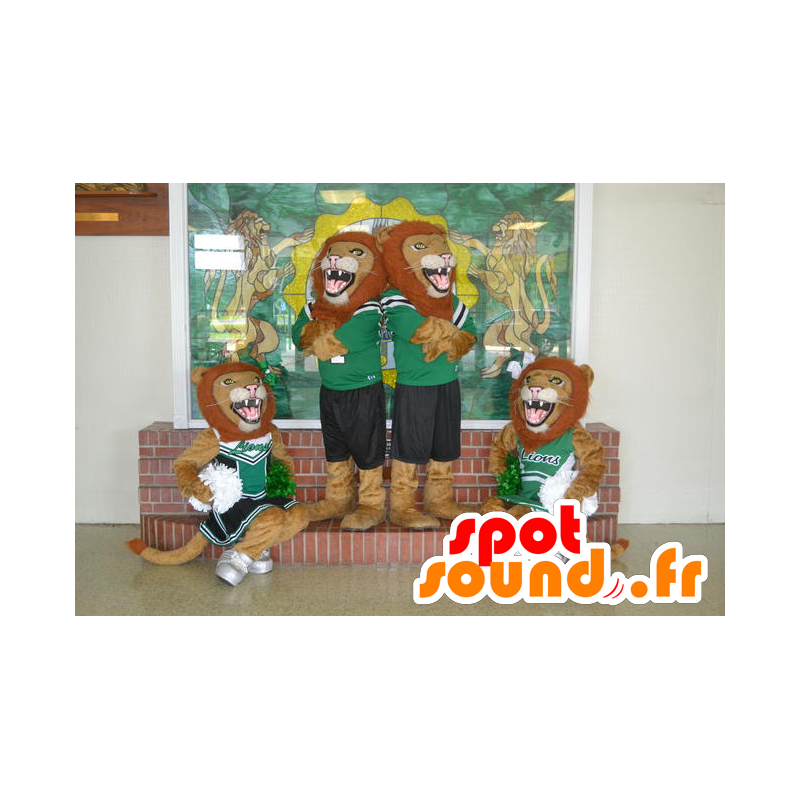 4 mascots roaring lions in sportswear - MASFR21477 - Lion mascots