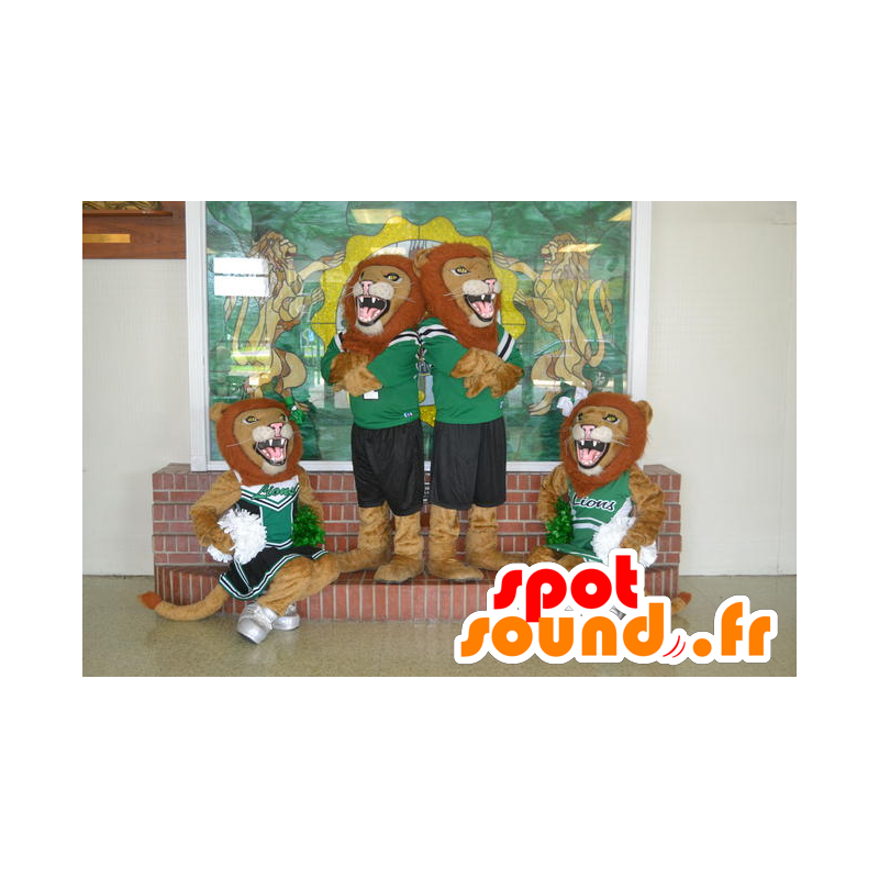 4 mascotte leoni ruggenti in abbigliamento sportivo - MASFR21477 - Mascotte Leone
