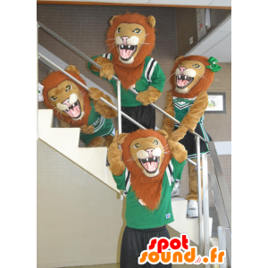 4 brølende løve maskotter i sportstøj - Spotsound maskot kostume