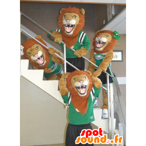 4 mascottes brullende leeuwen in sportkleding - MASFR21477 - Lion Mascottes