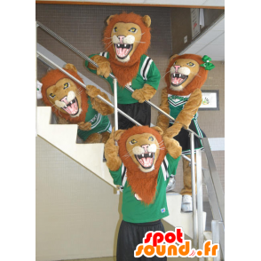 4 brølende løve maskotter i sportstøj - Spotsound maskot kostume