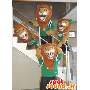 4 mascots roaring lions in sportswear - MASFR21477 - Lion mascots