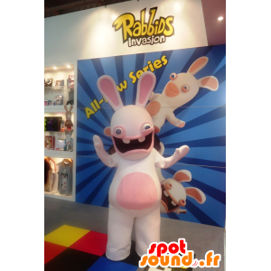 Kanin maskot, hvid og lyserød - Spotsound maskot kostume