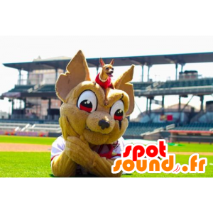 Mascot chihuahua castanho, branco e equipamento vermelho - MASFR21485 - Mascotes cão