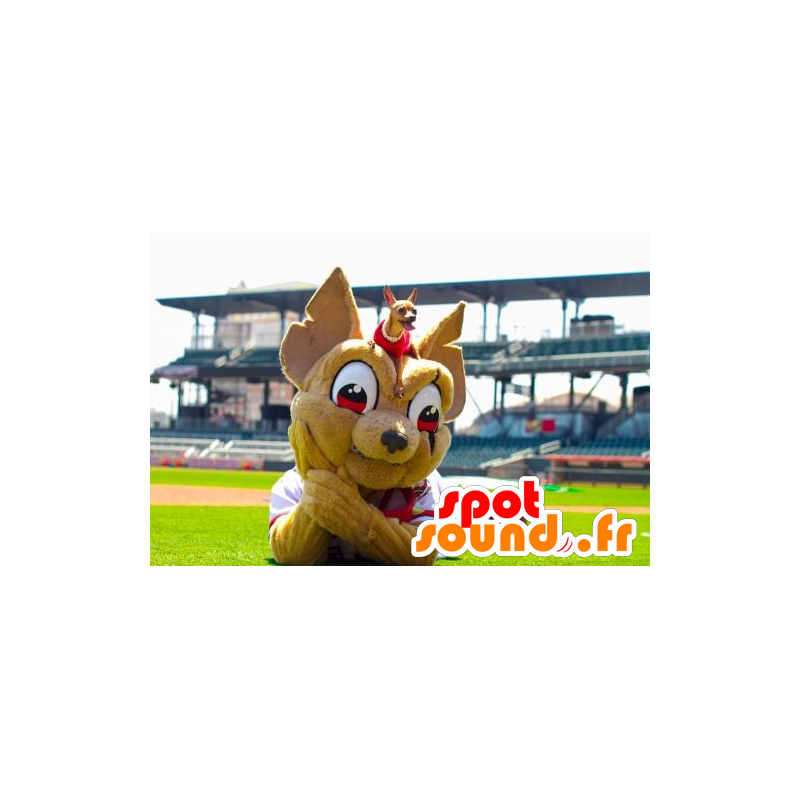 Mascot brown chihuahua, white and red outfit - MASFR21485 - Dog mascots Mascot brown chihuahua, white and red outfit - MASFR21485 - Dog mascots