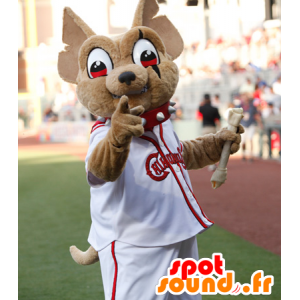 Mascot bruin chihuahua, witte en rode outfit - MASFR21485 - Dog Mascottes