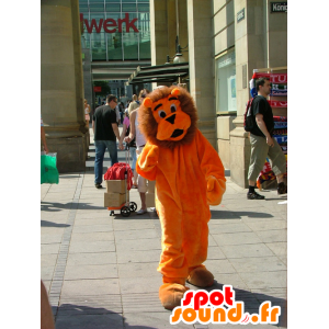 Mascote do leão laranja e marrom, bonito e todo peludo - MASFR21486 - Mascotes leão