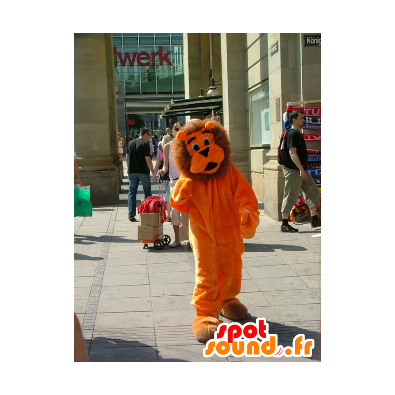 λιοντάρι μασκότ πορτοκαλί και καφέ, χαριτωμένο και όλα τα τριχωτά - MASFR21486 - Λιοντάρι μασκότ