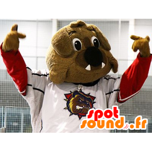 Brun bulldogmaskot i sportkläder - Spotsound maskot