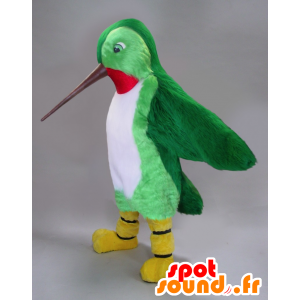 Mascotte de colibri vert, blanc et rouge avec un long bec - MASFR21494 - Mascotte d'oiseaux