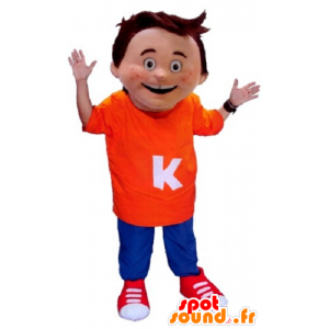 Mascot niño pequeño que llevaba un traje naranja y azul - MASFR21497 - Niño de mascotas