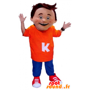 Mascot van kleine jongen die een oranje en blauwe uitrusting - MASFR21497 - mascottes Child