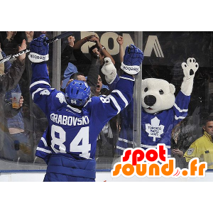 Mascotte d'ours blanc, d'ours polaire, en tenue de hockey - MASFR21498 - Mascotte d'ours