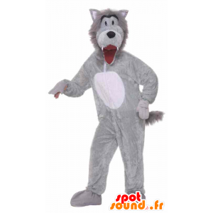 Mascotte de loup gris et blanc entièrement personnalisable - MASFR21503 - Mascottes Loup
