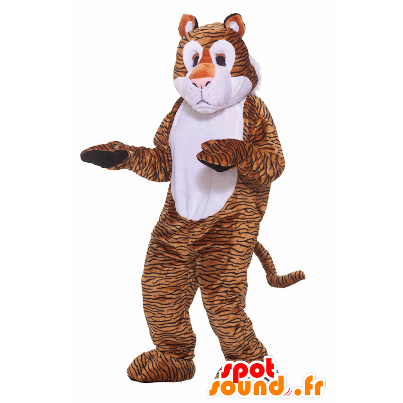 Orange, hvid og sort tigermaskot - Spotsound maskot kostume