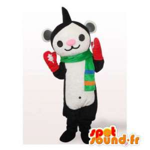 Bear mascot with a black and white scarf - MASFR006465 - Bear mascot