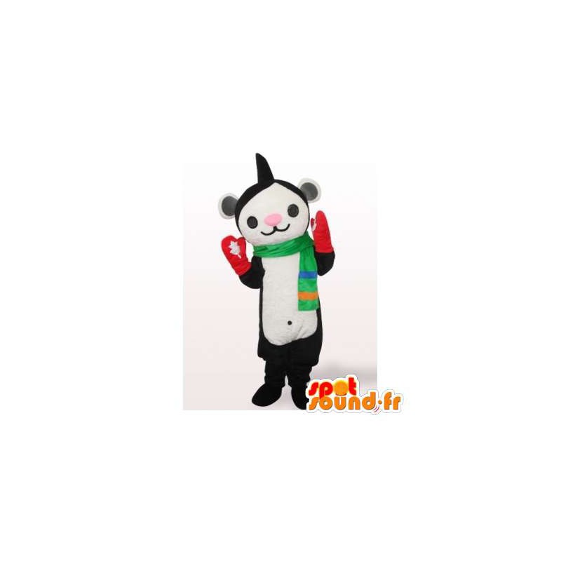 Mascot negro y blanco de oso de peluche con una bufanda - MASFR006465 - Oso mascota