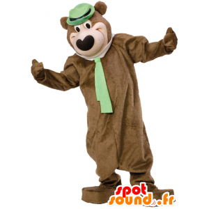Una mascota del oso marrón con un sombrero y corbata - MASFR21511 - Oso mascota