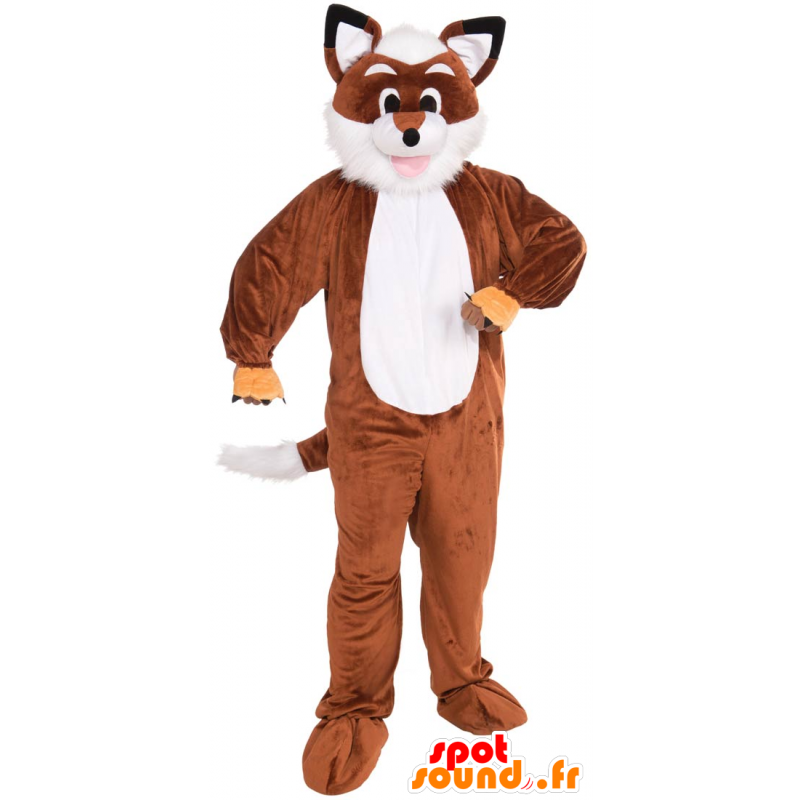 Mascot oranje en witte vos, alle harige - MASFR21519 - Fox Mascottes