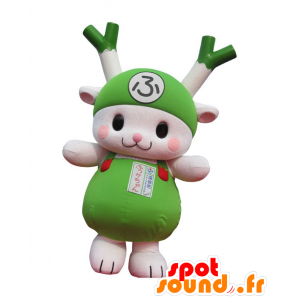 Mascot πράσινο και λευκό πράσο, κουνέλι, πράσινο λαχανικό - MASFR21520 - μασκότ κουνελιών
