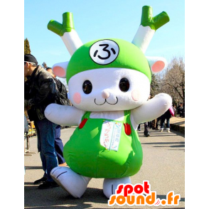Mascot πράσινο και λευκό πράσο, κουνέλι, πράσινο λαχανικό - MASFR21520 - μασκότ κουνελιών