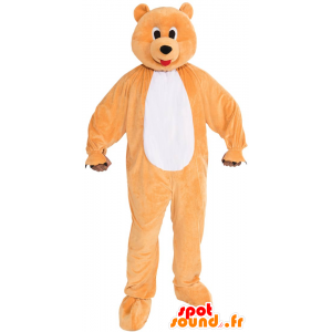 Mascotte orange and white bear, giant, cute and colorful - MASFR21521 - Bear mascot