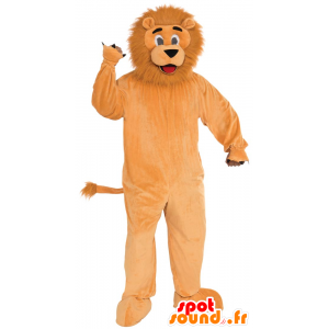 Orange lejonmaskot, med en hårig man - Spotsound maskot