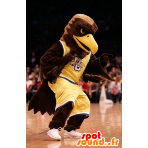 Brązowy orzeł maskotka ubrana w żółtym sportowej - MASFR21523 - ptaki Mascot