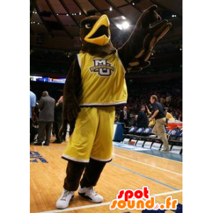 Brązowy orzeł maskotka ubrana w żółtym sportowej - MASFR21523 - ptaki Mascot
