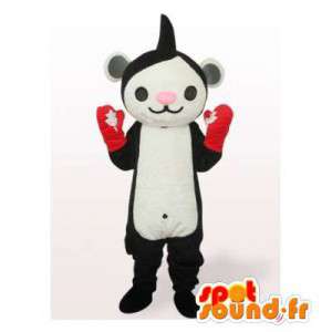 Mascot negro y blanco de oso de peluche con una bufanda - MASFR006465 - Oso mascota