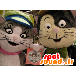 2 katten mascottes, een grijs en wit, de andere bruin en beige - MASFR21525 - Cat Mascottes